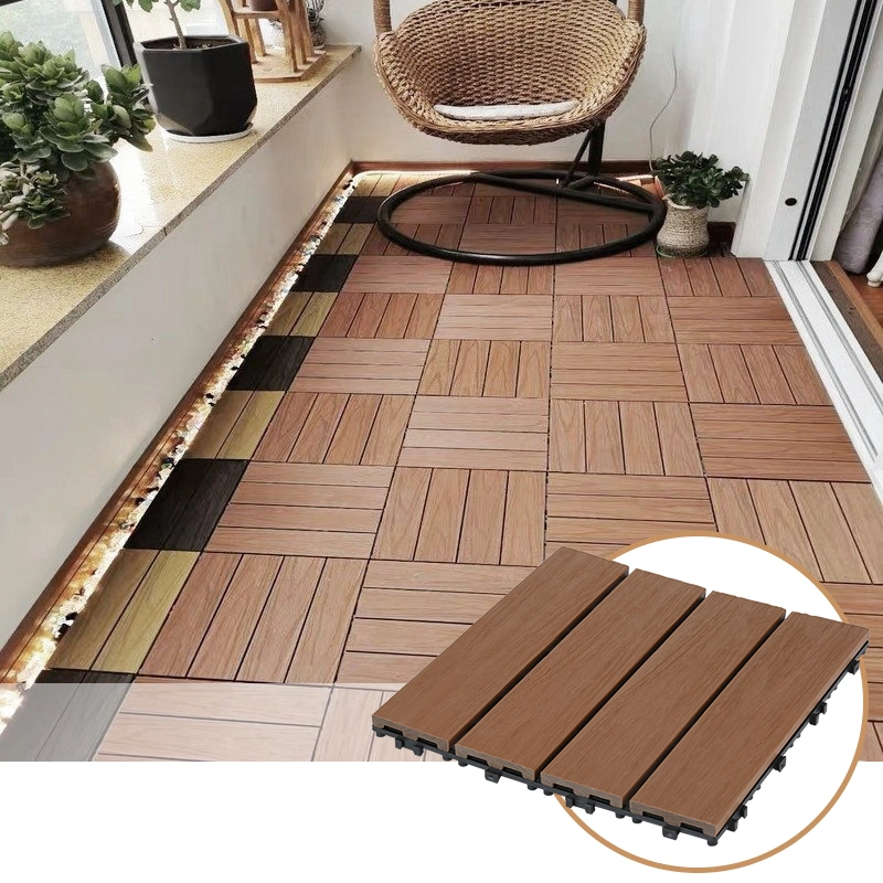 WPC Floor Tile Interlocking Flooring Wood Decking Tile Plastic Base Parquet Decking Outdoor DIY Floor Tiles Wooden Grain Embossing and Grooved