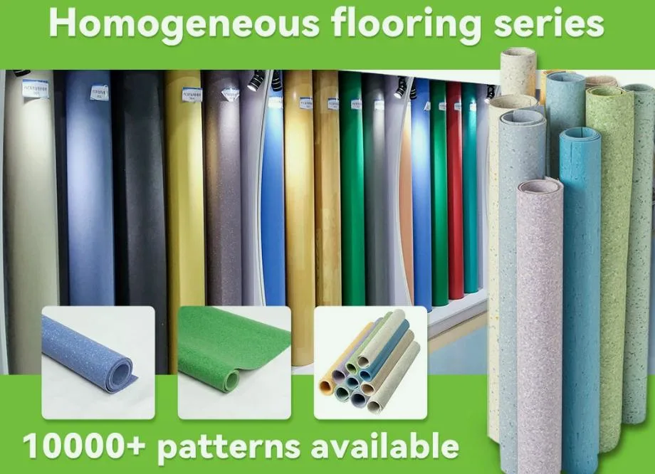 Anti-Slip Safe Anti-Static Building Material 2mm 3mm Commercial Homogeneous PVC Vinyl Sheet Roll Flooring for Hospital /Clean Room/ Warehouse/Kitchen /Factory